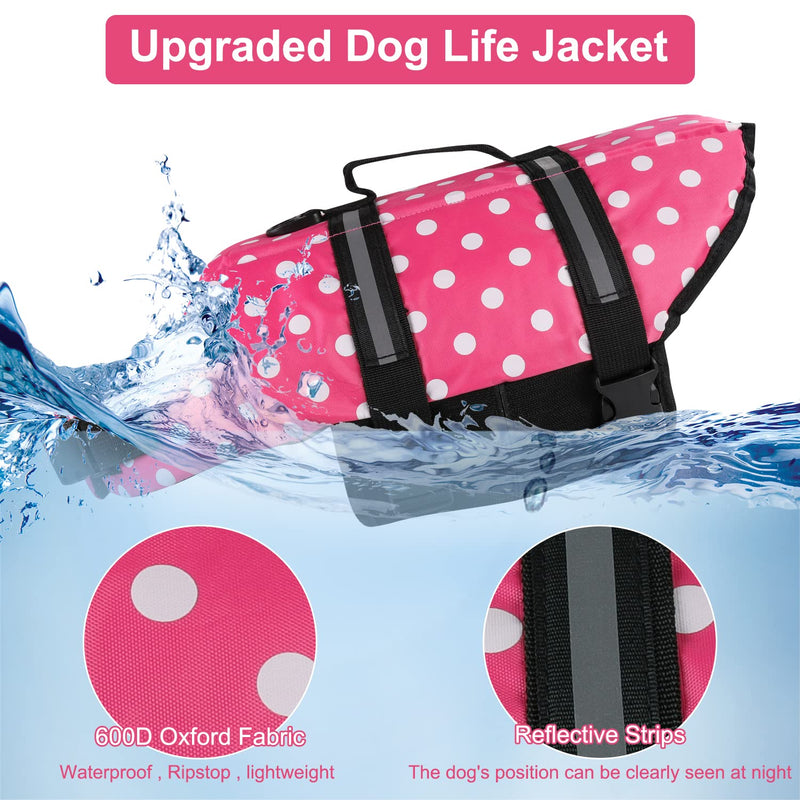 HAOCOO Dog Life Jacket Vest Saver Safety Swimsuit Preserver with Reflective Stripes/Adjustable Belt Dogs?Pink Polka Dot,XS X-Small Pink Polka Dot