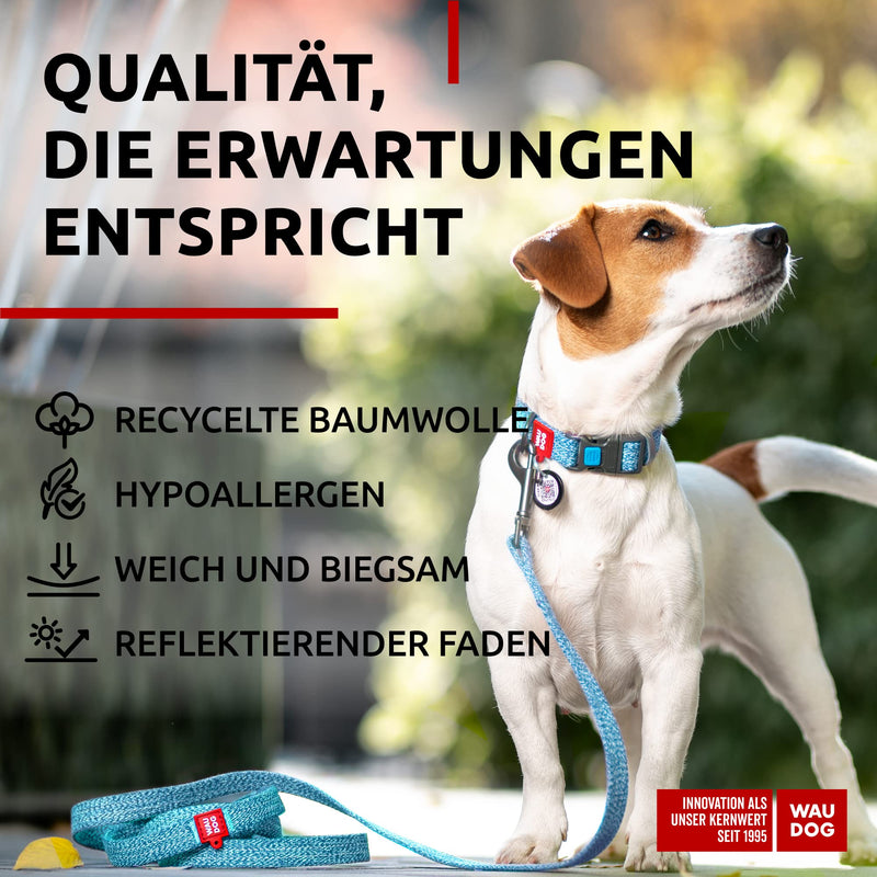 Recycled Cotton Eco-Friendly Collar & Leash for Small, Medium & Large Dogs - Reflective, Strong & Adjustable for All Breeds blue 150 cm Länge, 15 mm Breite - PawsPlanet Australia