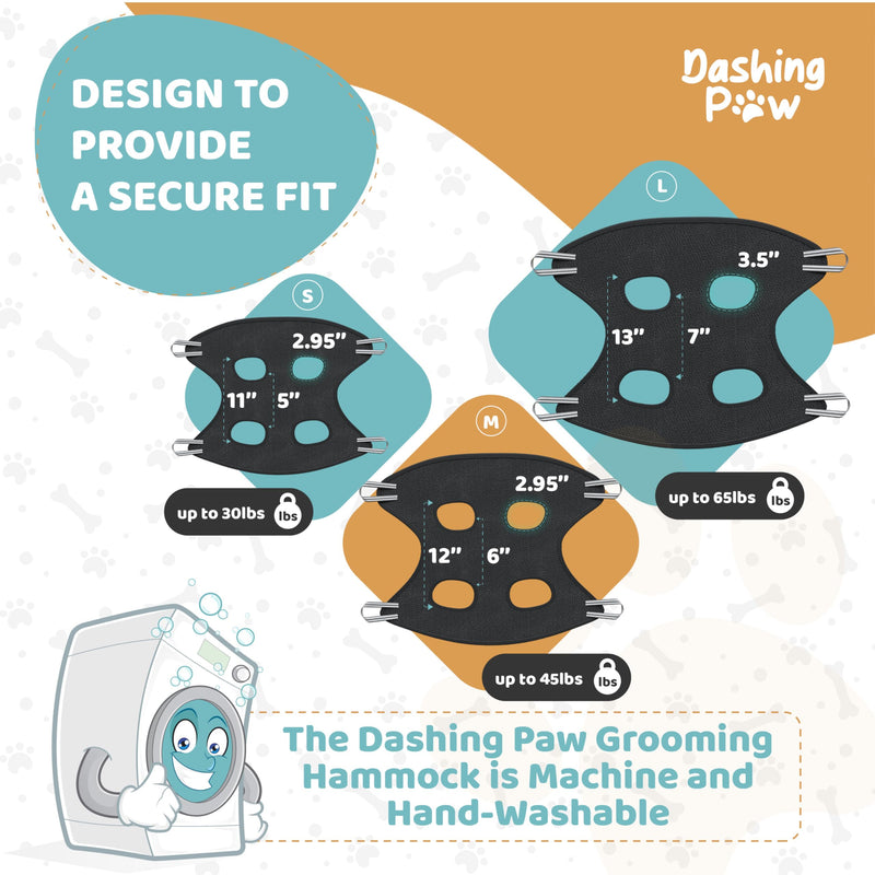 Dog Grooming Hammock – Sturdy & Safe Dog Hammock for Grooming with Durable Carabiner Clips & Straps – Soft, Comforting Dog Grooming Harness – Pet Grooming Hammock + Nail Trimmer for Large Dogs Large - Up to 65 Pound Black - PawsPlanet Australia
