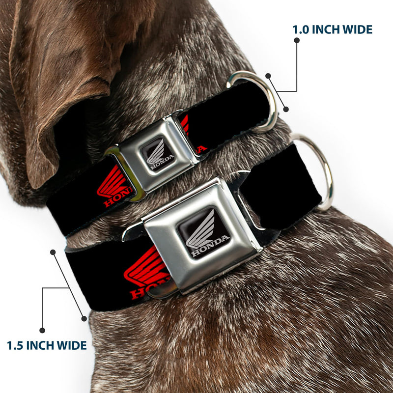 Buckle-Down Seatbelt Buckle Dog Collar - HONDA Motorcycle Logo Black/Red - 1.5" Wide - Fits 13-18" Neck - Small - PawsPlanet Australia