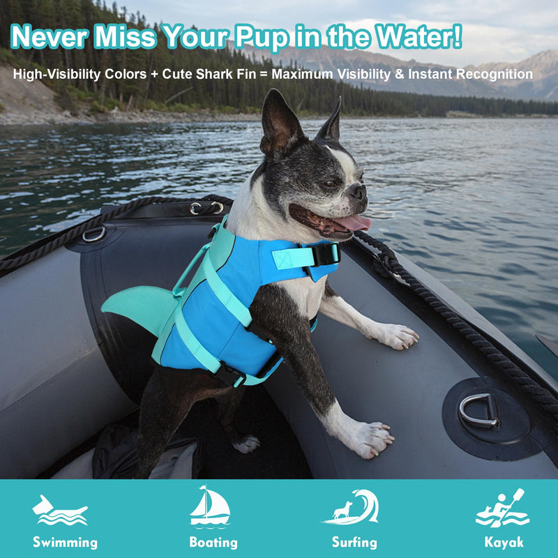 Dogcheer Dog Life Jacket, Cute Shark Dog Life Vest for Swimming Boating with Superior Buoyancy and Rescue Handle, Adjustable Puppy Floating Swim Vest for Small Medium Large Dogs - Pool Blue, L - PawsPlanet Australia