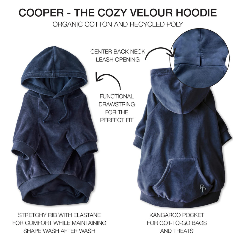 Velour Dog Pet Hoodie Coat for Small, Medium and Large Dogs, Navy, Small Small (10-25 lbs) - PawsPlanet Australia