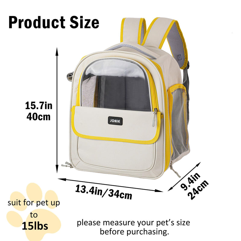 Cat Backpack Carrier for Large Cats up to 15lbs Pet Travel Backpack with Transparent Window Mesh Ventilated Portable Dog Cat Bag for Outdoor Hiking Mochila para Gatos transportadora mascota (Yellow) Yellow - PawsPlanet Australia