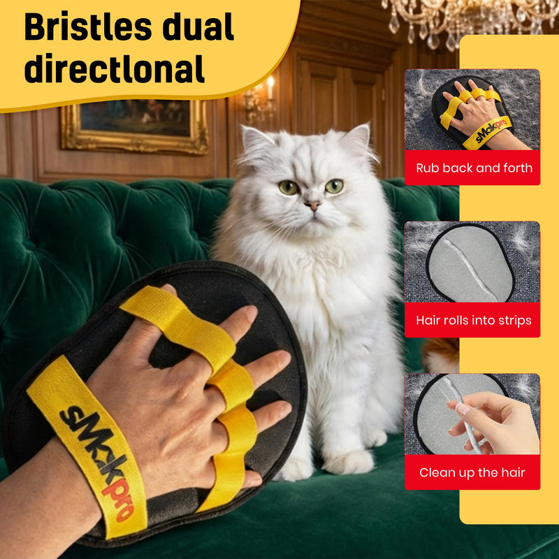 Pet Hair Removal Tool for Dogs & Cats (19" Long Brush + Gloves), Electrostatic Reusable Pet Hair Remover, Five Finger Magic Brush with Adjustable Handle for Couch, Carpet, Bedding, Clothes Yellow