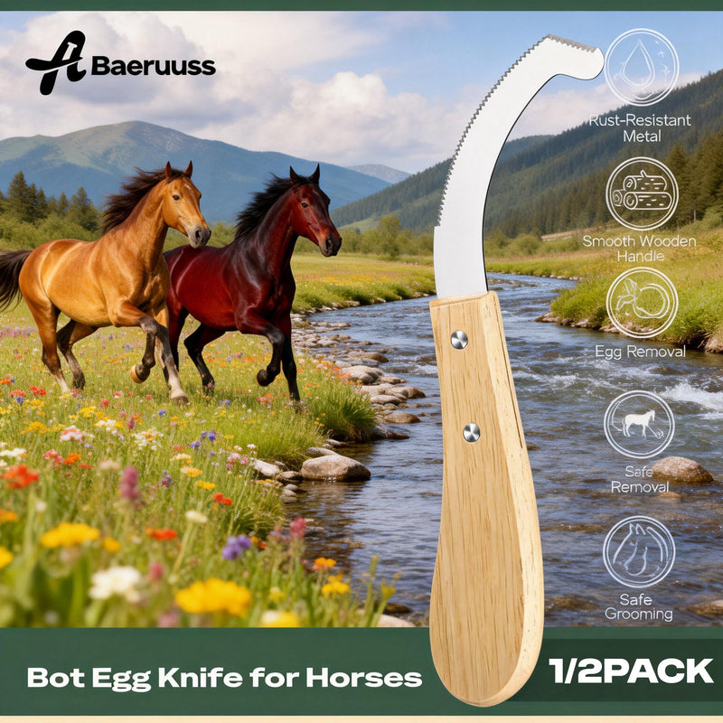 Bot Egg Knife for Horses - Heavy-Duty Stainless Steel Bot Fly Knife, Curved Scraper Tool for Equine Grooming, Precision Horse Bot Egg Remover for Legs and Flanks, 8.66 Inch, Silver