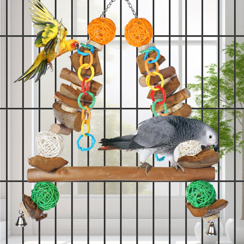 3-in-1 Parrot Toys Natural Coconut Fiber Parrot Hammock (Swing + Perch + Chew Toy) Natural Bird Perches for Medium Large Birds - 23" Bird Toys for Parrots Stand Bird Stand - PawsPlanet Australia