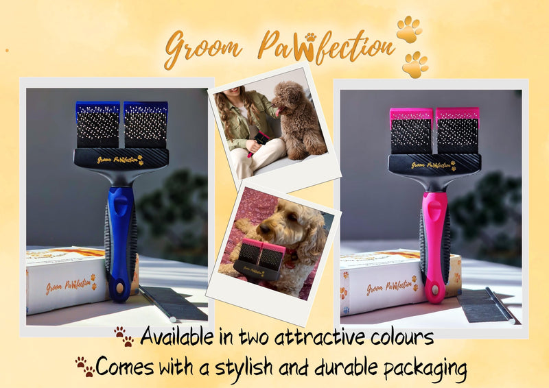 Slicker Dog & Cat Grooming Brush with Dual-Flex Head – Flexible Deshedding Tool & Finishing Comb for Tangle-Free Grooming | Ideal for Poodles, Doodles, Labradoodles, Cockapoos & Cats Pink - PawsPlanet Australia