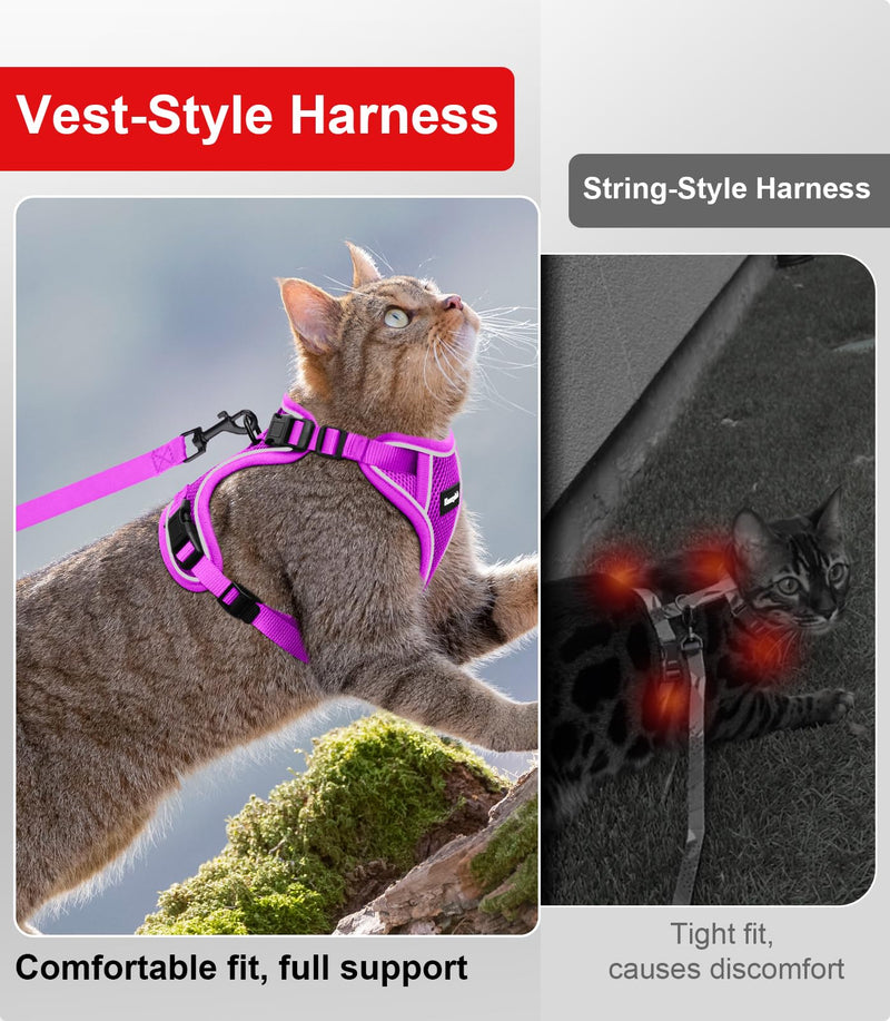 Cat Harness and Leash for Walking Escape Proof Soft Adjustable Cat Leash Breathable Comfortable Vest Easy to Wear Kitten Harness for Outdoor Travel (Purple, XS (4-6lb)) Purple XS (4-6lb)
