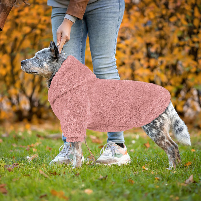 Fuzzy Dog Sweaters for Large Dogs Dog Hoodie Soft Double-Sided Plush Fleece Dog Sweater Dog Clothes Dog Coats Dog Hoodie Sherpa Hooded Sweatshirt(Pink-XL) X-Large Pink - PawsPlanet Australia