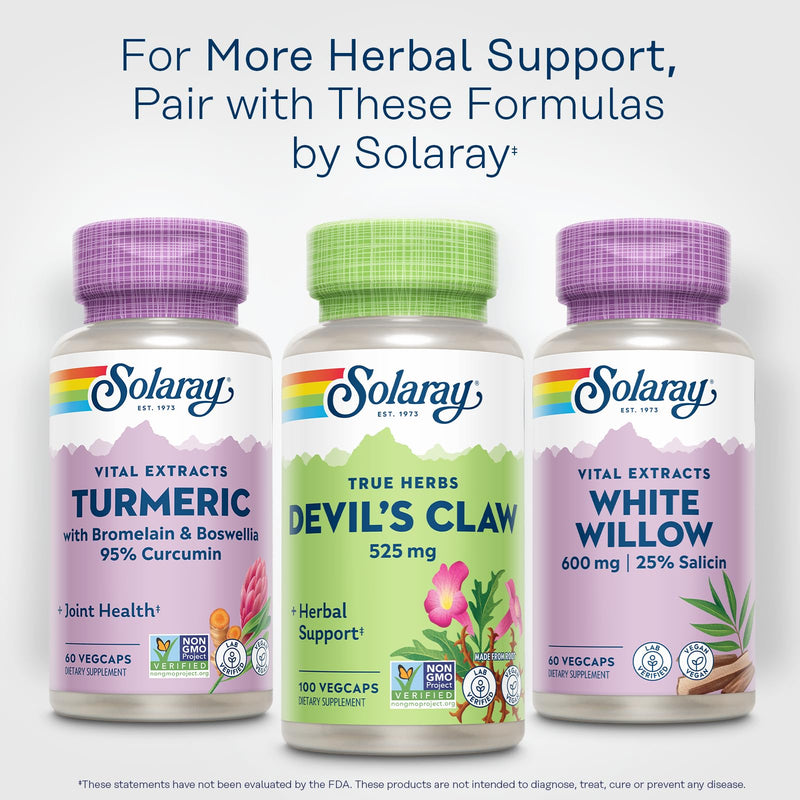 Solaray Devil's Claw Root 525 mg - Devils Claw Herbal Supplement, Devilsclaw Herb Pills, Cartilage Support for Men & Women, Non-GMO, Lab Verified - 100 Vegan Capsules