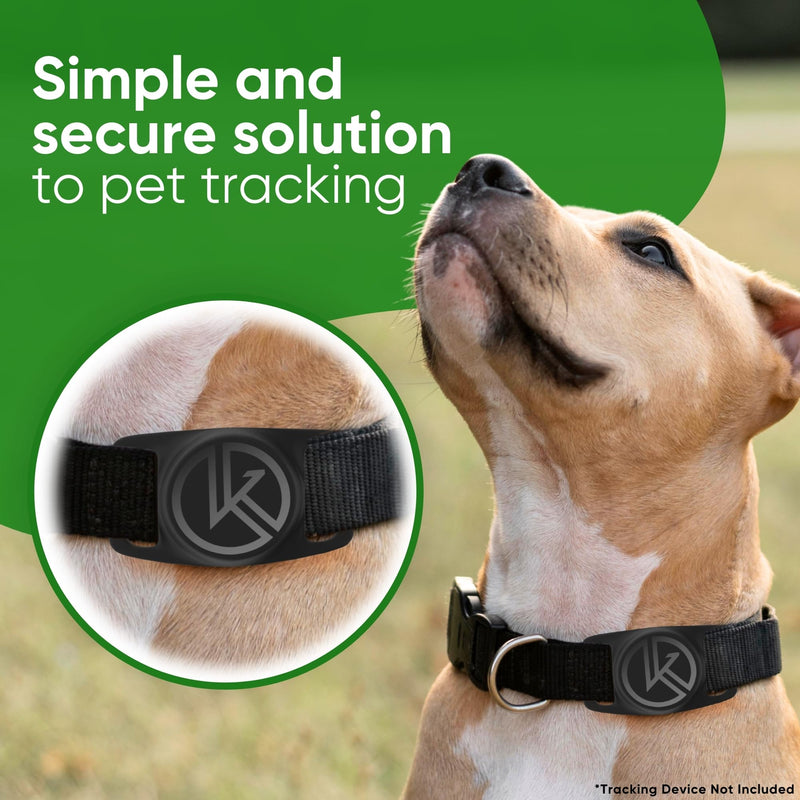 Tile Sticker Dog Collar Holder (2022): Extra-Durable, Lightweight, and Protective Tracking Case - Track Your Pet Using Android or Samsung Smart Phone - for Dogs and Puppies by Kitty Kompass (Black) Black - PawsPlanet Australia