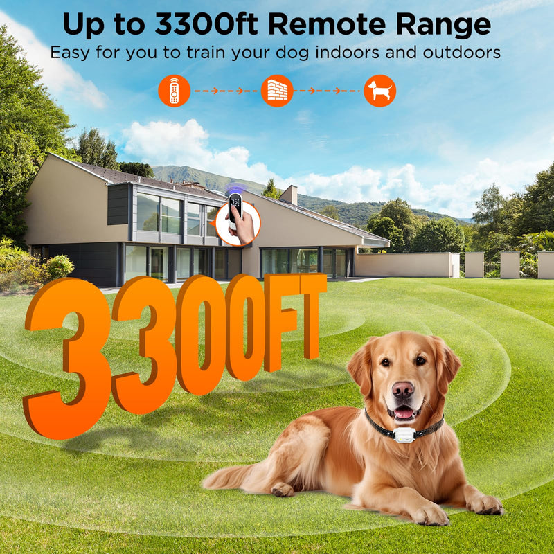 Dog Shock Collar, 3300ft Dog Training Collar with Remote, IPX7 Waterproof Rechargeable Shock Collar Dogs with Beep, Vibration, Safety Shock, Light Mode - PawsPlanet Australia