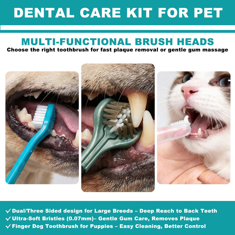 Dog Toothbrush Kit, 360-Degree Finger Three-Sided Design, Replaceable Brush Heads, Easy Teeth Cleaning and Dental Care (7 Pack) 7 Pack