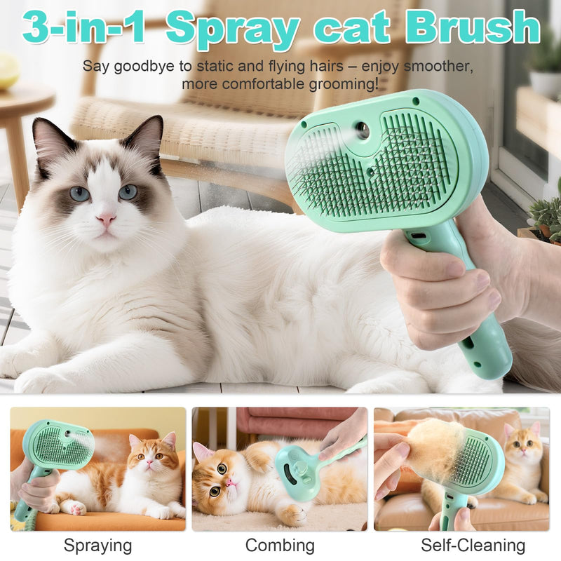 3-in-1 Pet Steam Brush for Dog Cat,Double-Sided Undercoat Rake for Shedding & Grooming,Spray Pet Hair Removal & Deshedding Dematting Comb for Long Short Haired,2 PCS - PawsPlanet Australia