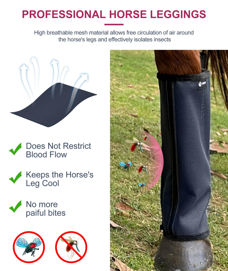 Horse Fly Boots Set of 4 - Upgrade Mesh Horse Leggins with Leather Frame, Leg Fly Protection (Medium, Blue) medium for 14-15 hand horse navy blue - PawsPlanet Australia