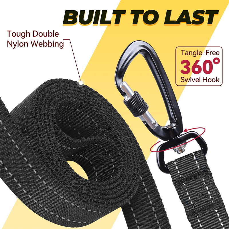 VIVAGLORY Dog Leash Lighthook Double Handle Dog Leash with Traffic Handle & Locking Carabiner for Walking & Training, Traffic Control Lightweight Carabiner for Puppy Pet, 5ft x 1in, Black Black with Carabiner Clip Leash (5 ft. x 1 in.) - PawsPlanet Australia