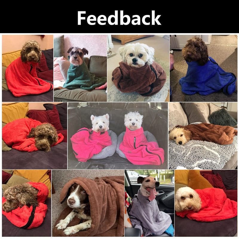 Morezi Dog Bathrobe Towel, Dry Fast Dog Bag, Microfibre Fast Drying Super Absorbent Pet Dog Cat Bath Robe Towel - Red - XSmall X-Small (45x34cm)