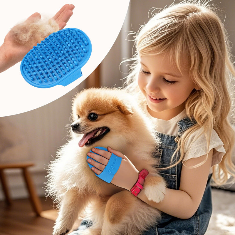 Pet Shampoo Bath Brush,Dog Massage Brush with Adjustable Ring Handle,Soothing Massage Rubber comb for Long and Short Haired Animals,Dry and Wet Available,Blue - PawsPlanet Australia