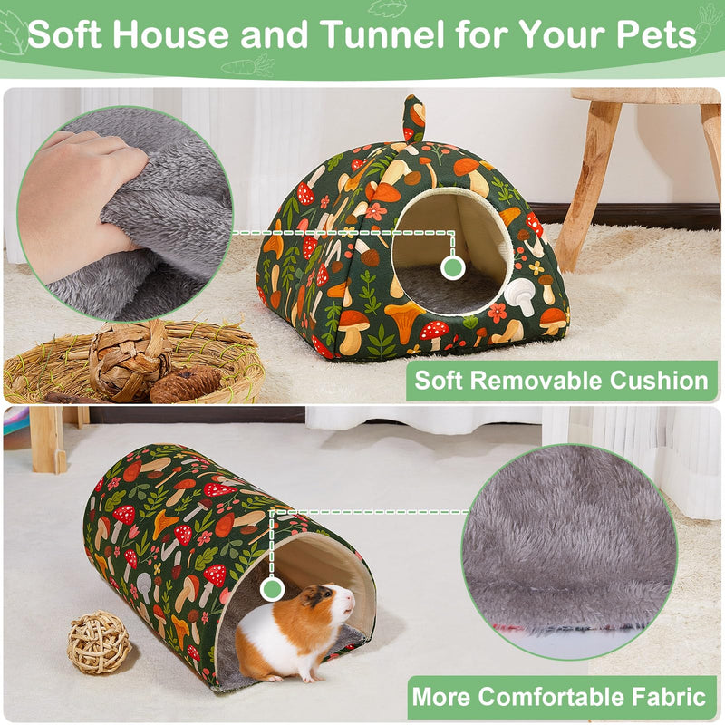 Guinea Pig Hideout, Bienbee Rabbit Bed with Guinea PigTunnel, 2 Pack Guinea Pig Toys Set Guinea Pig House Rabbit Hideout guinea pig accessories for Hamster, ferret, Rabbit, Bunny, Small Animal in Cage Black Mushroon - PawsPlanet Australia