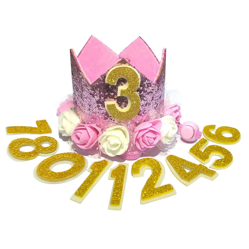 Crown Dog Birthday Hat Girl Reusable Doggie Birthday Party Hat with Numbers Puppy Birthday Crown Hats for Dogs Cats Kitten Headband Hats Pink