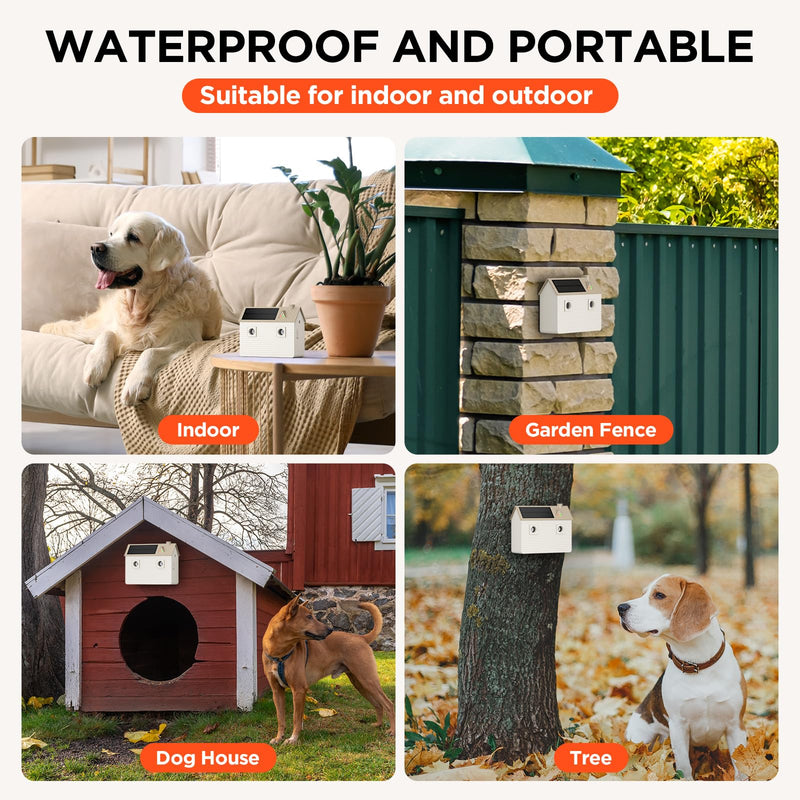 Ultrasonic Dog Bark Deterrent Devices,Anti Barking Device,Dog Barking Silencer Up to 50 FT,3 Modes,Solar and USB Dual Charging Function,Indoor Outdoor for Dogs Training & Behavior Aids,Beige beige(waterproof version) - PawsPlanet Australia