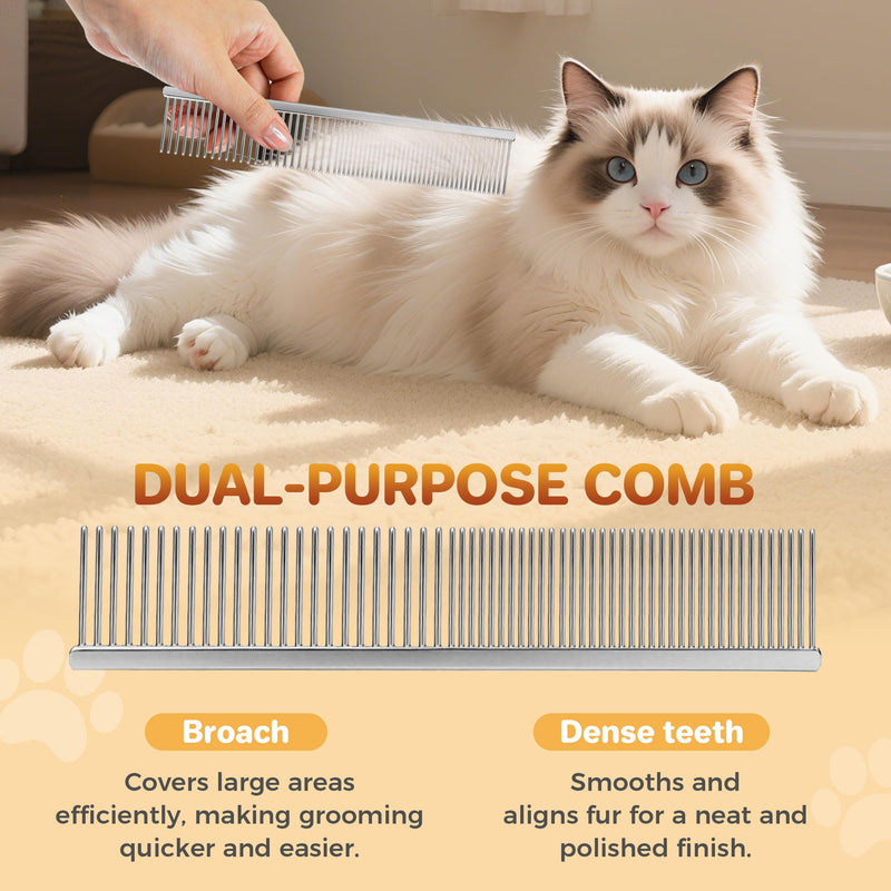 7.5 Inch Professional Stainless Steel Pet Grooming Comb for Dogs & Cats, Wide & Dense Teeth for Removing Tangles, Knots,Undercoat,Flea,Excess Hair, Rounded Corners Design for Safe,Metal Dematting Tool Silver Fine/Coarse - PawsPlanet Australia