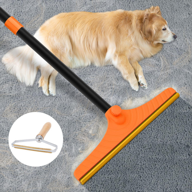 Carpet Rake for Pet Hair Removal - Reusable Pet Hair Remover, 60” Adjustable Long Handle Cat Dog Carpet Rake Scraper, Dog Hair Rake Brush for Rugs, Mats, Couch 60” Orange - PawsPlanet Australia