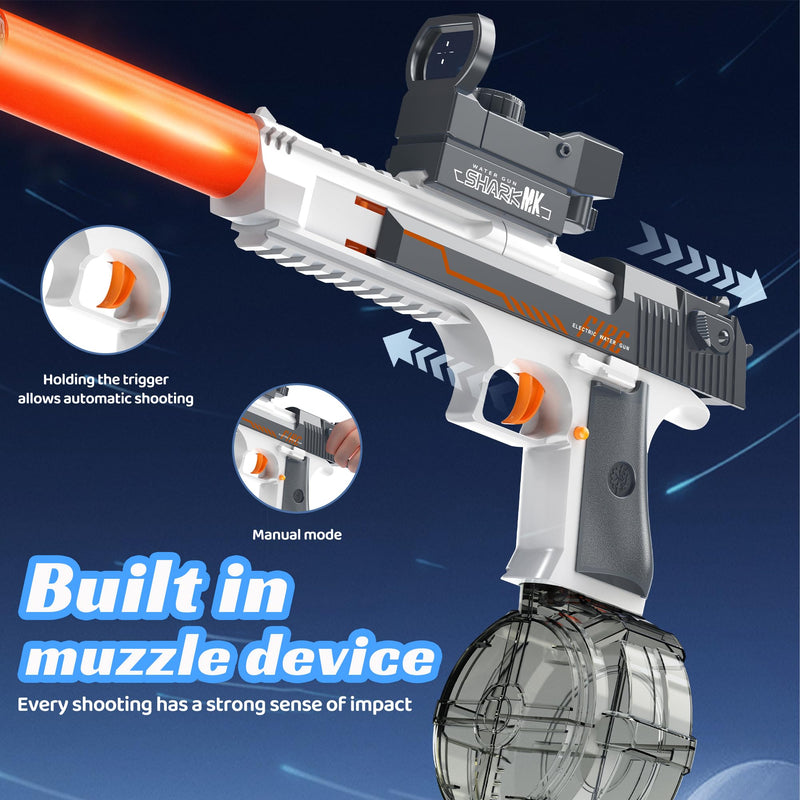 Automatic Electric Water Gun with Muzzle Flash,Powerful Squirt Guns Pistol for Adults Kids, Auto Water Blaster Pistol Outdoor Summer Toys for Pool Beach Party (Grayish-White) Grayish-white - PawsPlanet Australia
