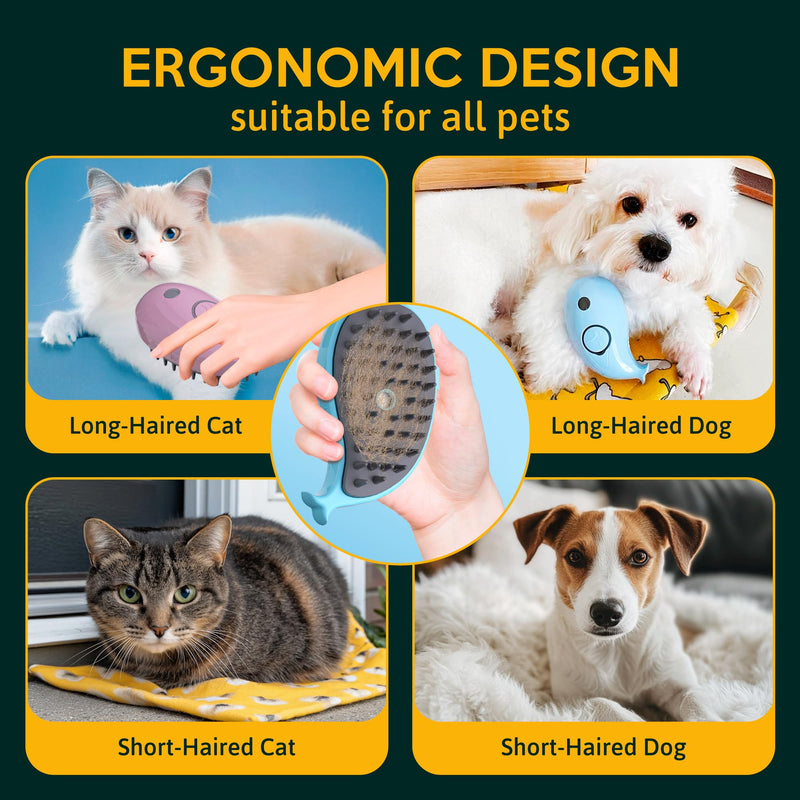 Cat Steam Brush for Shedding Pets 3 in 1 Function, Spritz Defur Comb for Kittens, Steamy Hair Rake for Long-Haired Dogs, Steamer Brush for Massage, Grooming and Removing Loose Hair PINK - PawsPlanet Australia
