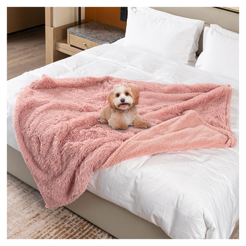 Pink Calming Dog Blanket Waterproof Pet Blankets Fluffy Long Faux Fur Cat Throw Blankets for Couch Furniture Protector Love Bed Cover Washable(Pink,M) Pink M-57*40in(145*100cm) - PawsPlanet Australia