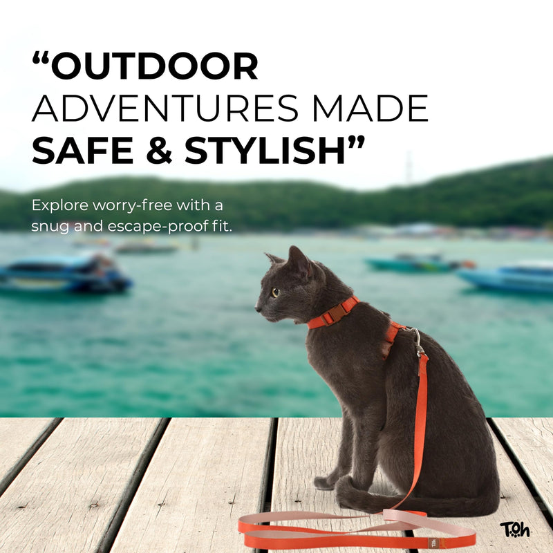 Cat Harness Set, Stylish Design with Adjustable Straps, Easy to Use and Comfortable Cat Harness and Leash, Perfect for Cats Training Outdoor Walking, Orange Khaki U Orange - PawsPlanet Australia