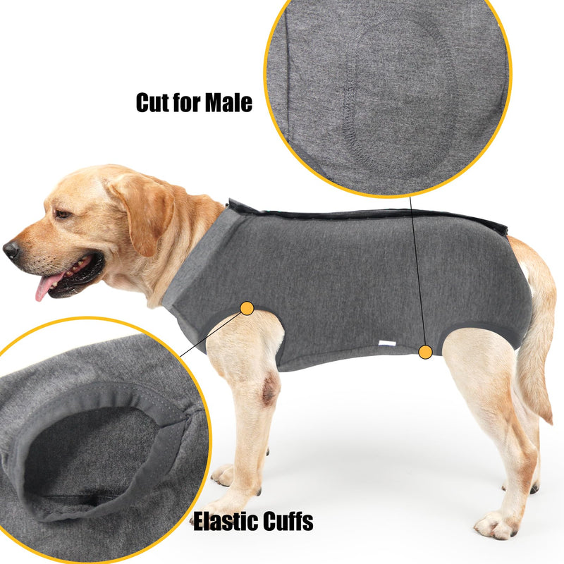 Dog Recovery Suit Cat Abdominal Wound Protector Puppy Medical Surgical Clothes Post-operative Vest Pet After Surgery Wear Substitute E-collar & Cone (XL, Grey) X-Large