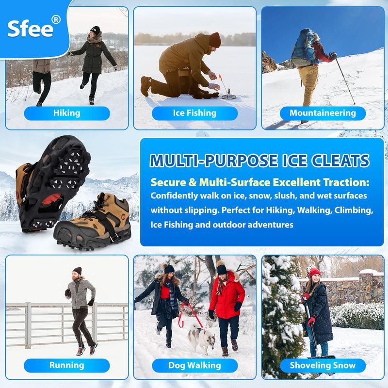Sfee Crampons Ice Cleats for Shoes and Boots, 28 Steel Shoe Spikes Ultra-Grip Ice Cleats for Men Women Non-Slip Snow Traction Ice Grippers for Shoes and Boots for Walking, Hiking, Climbing, Fishing Large - PawsPlanet Australia