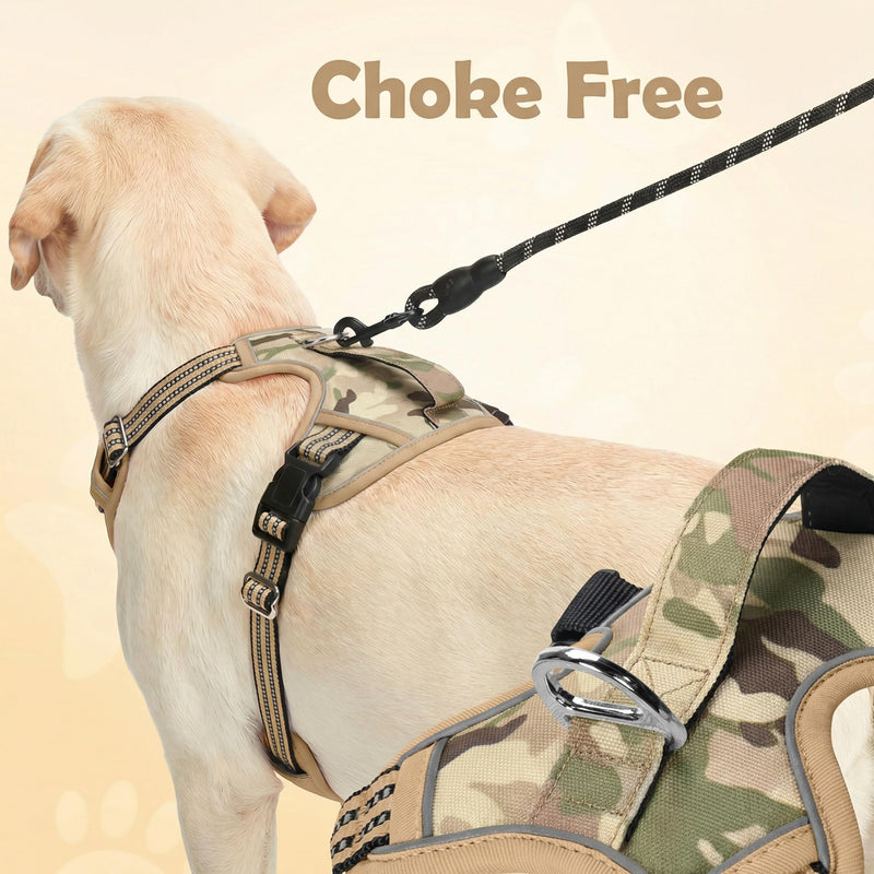 Funfox Dog Harness No Pull, Adjustable Pet Vest Harness, Super Soft Material with Vertical Handle Easy Control, Reflective Night Walking, 2 Leash Clips for Medium Sized Dogs, Camo Brown, M - PawsPlanet Australia