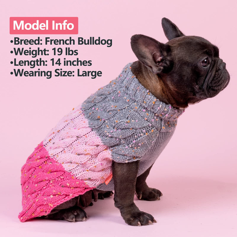 KYEESE Dog Sweater Color Block with Fuzzy Thread Knitted Turtleneck Dog Knitwear with dots in a Variety of Colors for Small Dogs Fall Winter Dog Clothes, Pink, M Medium (7-11lbs) 2# Pink - PawsPlanet Australia