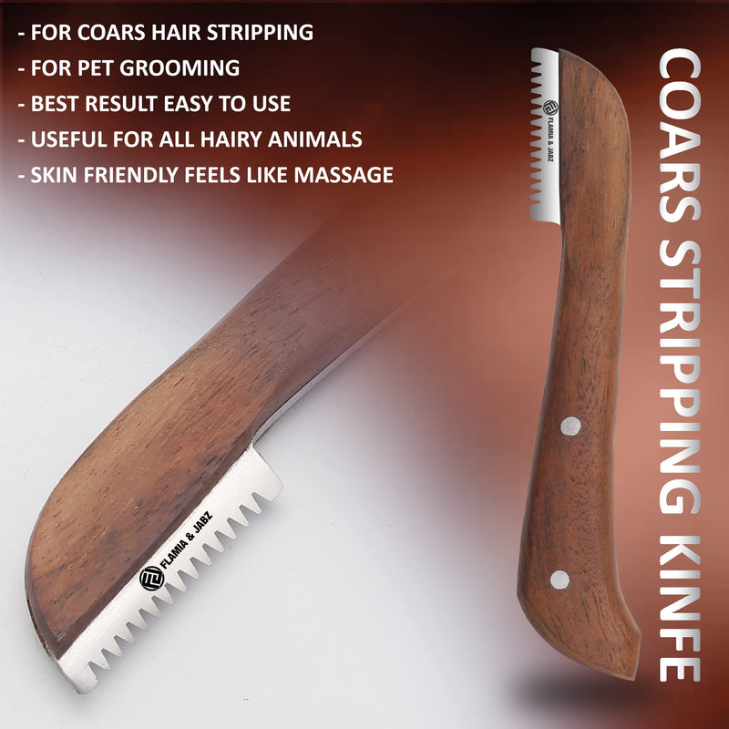 FLAMIA & JABZ Professional Stripping Knife kit (6 Pieces Set) for Dogs & Pets, Wooden Handle Grip with Stainless Steel Comb (Right Handed) (Rosewood) Multi-colored - PawsPlanet Australia