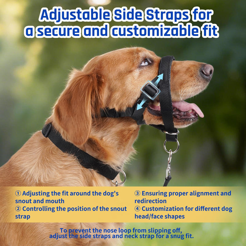 BARKLESS Dog Training Head Collar for Pulling, No Pull Head Halter with Adjustable Safety Strap, Anti-Pull Soft Padded Muzzle Leash for Walking Training Leash Reactive Large Dogs Black XL