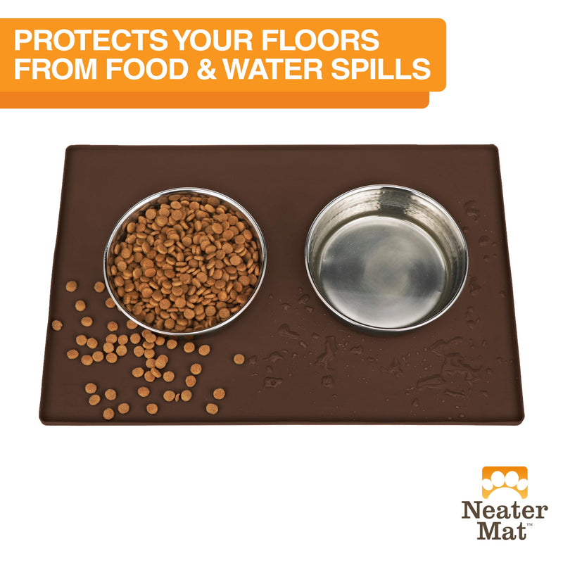Neater Pet Brands Neater Mat - Waterproof Silicone Pet Bowls Mat - Protect Floors from Food & Water (24" x 16" Silicone, Brown) 24" x 16" - PawsPlanet Australia