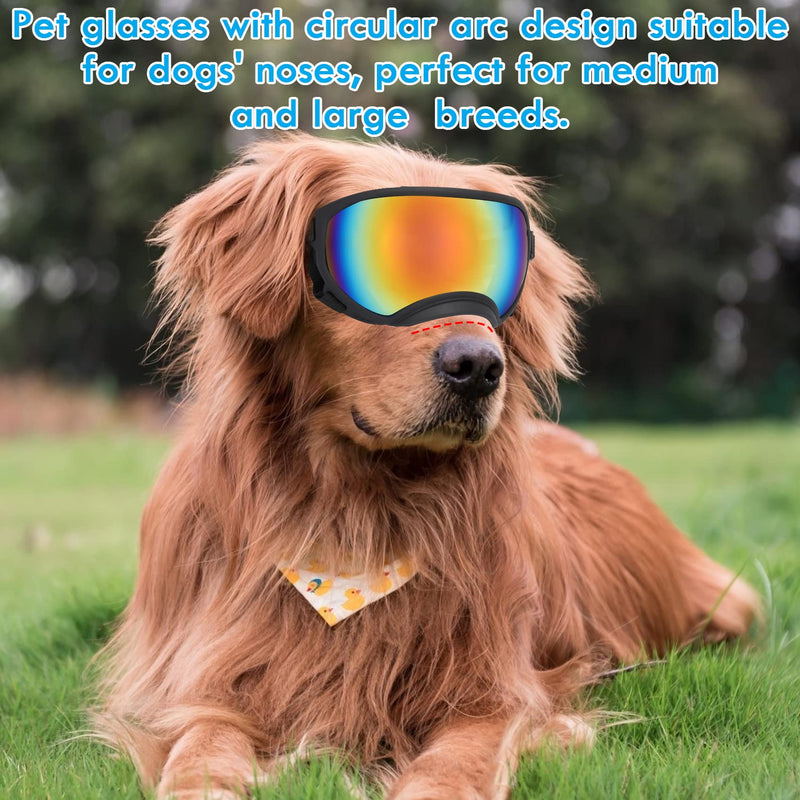 Dog Sunglasses, Large Dog Sunglasses Dog Goggles UV Protection Pet Glasses with Adjustable Strap for Large and Medium Dog Black Frame&Red Lens