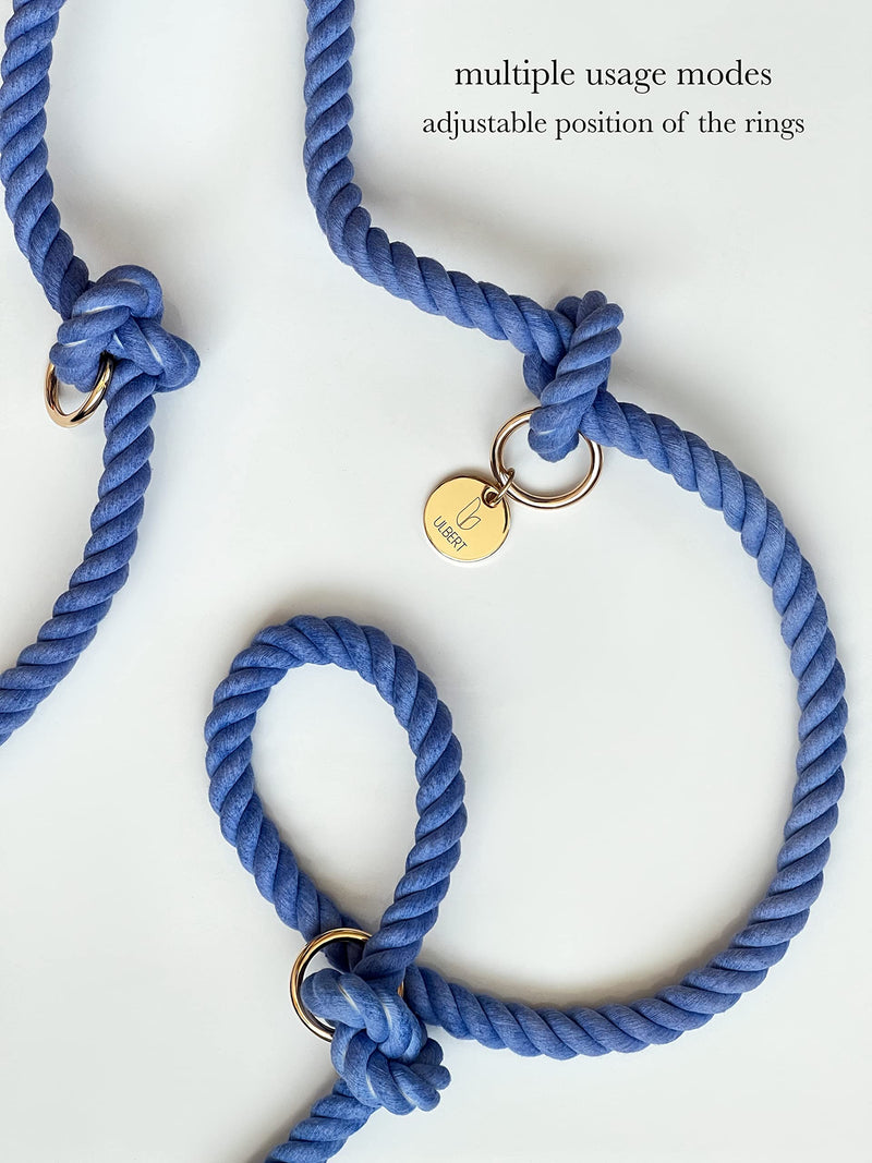 Hands Free Eco Friendly Handmade Multifunctional Cotton Rope Dog Leash 8.2 FT with Adjustable Double Swivel Hook for Medium and Large Dogs Running Hiking Camping Walking (Blue) Blue - PawsPlanet Australia