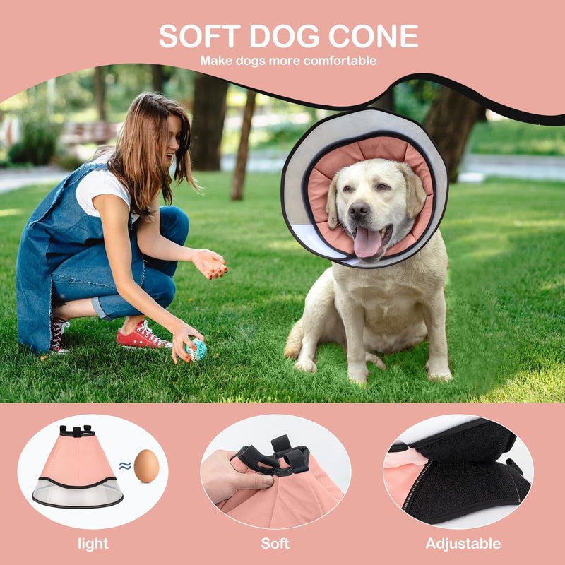 XL Dog Cone Collar for Large Dog，Dog Collar After Surgery to Stop Licking, Soft Dog Cone for Pet 360°Vision Protective Dog Recovery Collars & Cones Pink Pink XL(neck15.94"-20.86") - PawsPlanet Australia