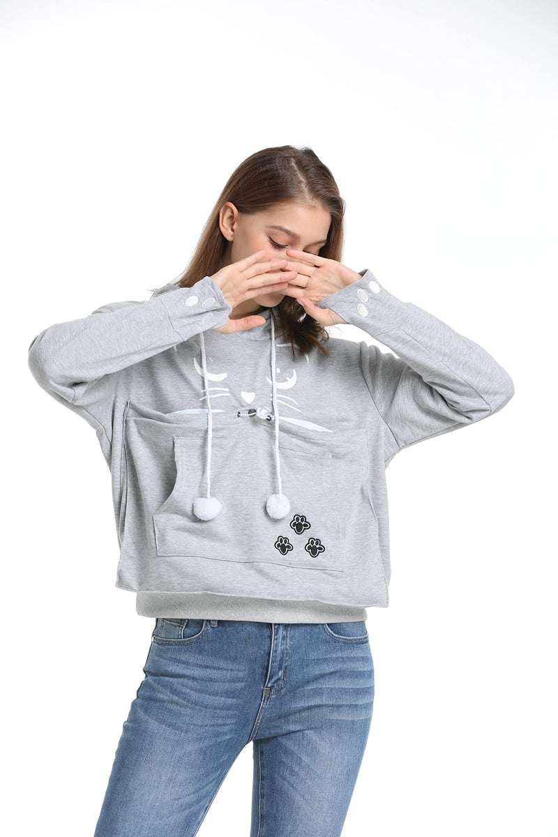 ALYC Unisex Hoodies Pet Holder Cat Dog Kangaroo Pouch Carries Pullover with Cat Printing Sweatshirt (Light Grey, XXL) Light Grey XX-Large - PawsPlanet Australia