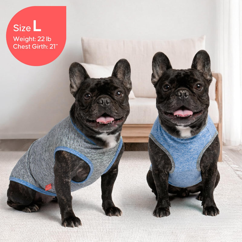 KYEESE 2Pack Dog Shirt, Lightweight Sun Protection Sleeveless Dog T Shirts for Small Medium Dogs Boy, Breathable Pet Reflective Tank Top Summer Dogs Clothes for Outdoor Walking, Grey+Light Blue, XL X-Large (18-30lbs) 3# 2Pack (Light Blue+Grey) - PawsPlanet Australia