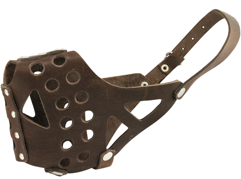 Dogs My Love Real Leather Cage Basket Dog Muzzle - Pit Bull Brown (Circumference 13", Snout Length 3.5") - PawsPlanet Australia