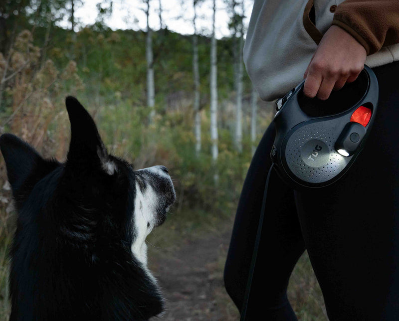 TUG Oval 360° Tangle-Free Retractable Dog Leash | Flashlight Included | Integrated Waste Bag Dispenser Pocket (Small, Black) Small - PawsPlanet Australia