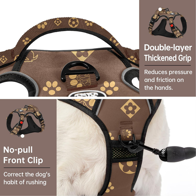IVY&LANE No Pull Dog Harness with Leash Set, Reflective No Choke Pet Vest,Adjustable Oxford Dog Vest Harness with Easy Control Handle for Medium Dogs (Dark Brown,M) Dark Brown - PawsPlanet Australia