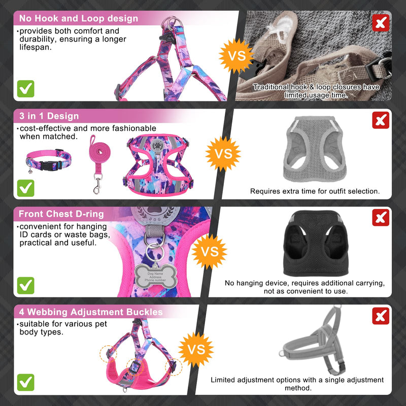 BEAUTYZOO Dog Harness Collar and Leash Set, No-Pull Step in Dog Harness for Large Dogs, Reflective No-Choke Puppy Vest Harness, Adjustable Soft Padded Pet Vest for French Bulldog, Dark Pink L L (Chest 20"-25", Collar 14"-20") Colorful Splatter Paint - PawsPlanet Australia