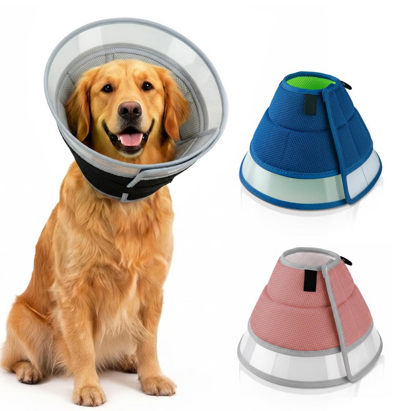 Premier Web Products Soft Dog Cone Collar To Stop Licking - Large Dog Cone, Adjustable and Reversible Design, Non-Woven Breathable Fabric, Elizabethan Recovery Collar after Surgery for Cat, Black