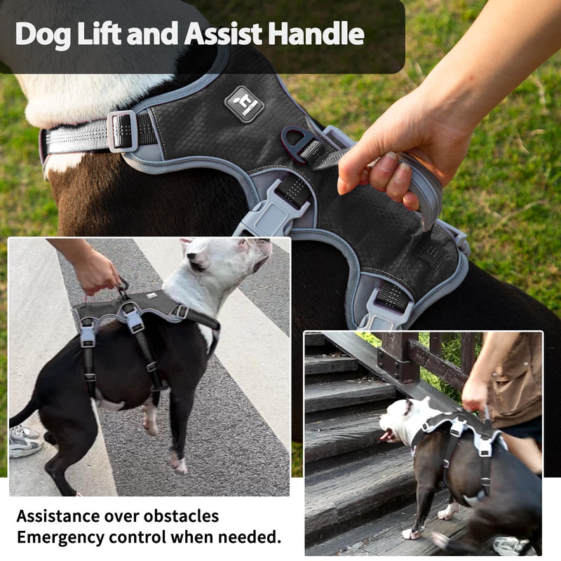 Huntboo Escape Proof Dog Harness Medium, Anti-Pull Dog Harness with Handle, Breathable, Adjustable Dog Harness Small, Reflective Harnesses for Large Dogs Outdoor, Walking, Training（Black, L） Large(Pack of 1) Black - PawsPlanet Australia