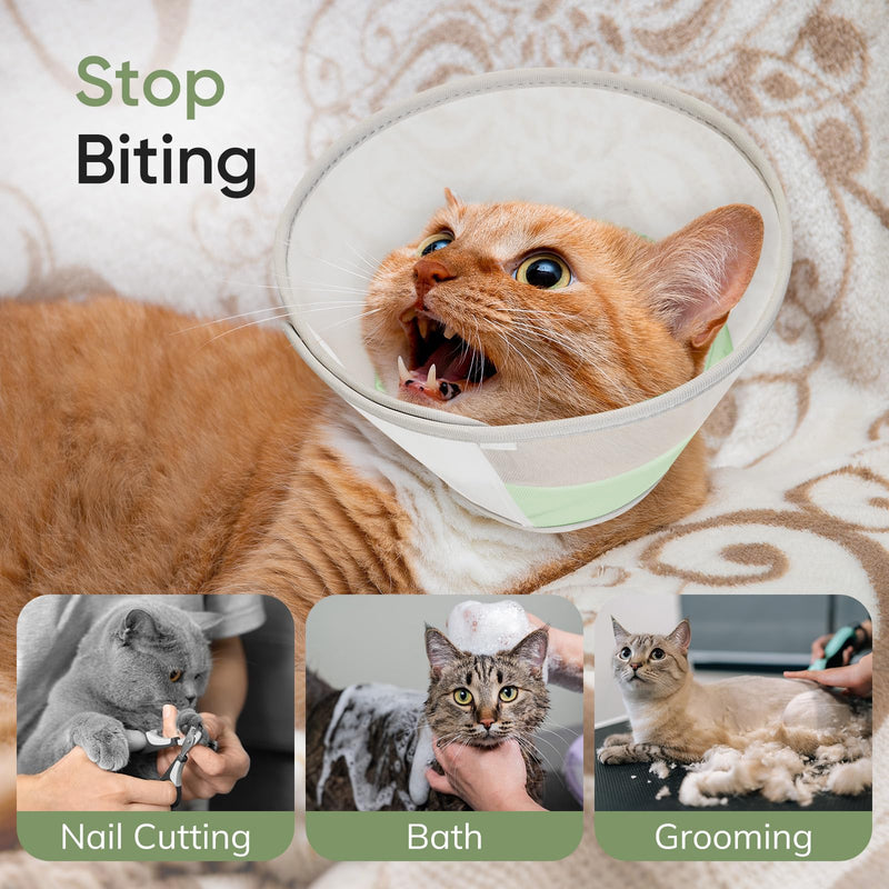 Supet Soft Cat Cone Collar to Stop Licking, Breathable Mesh Cone with Waterproof Liner Recovery Collar, for Kitten, Comfortable Elizabethan Alternative for Spay Neuter Grooming (M) Green M